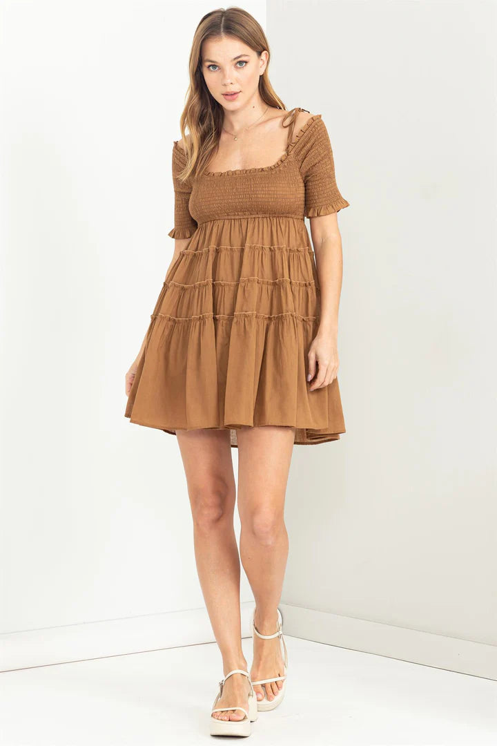 Tie Strap Smocked Mini Dress