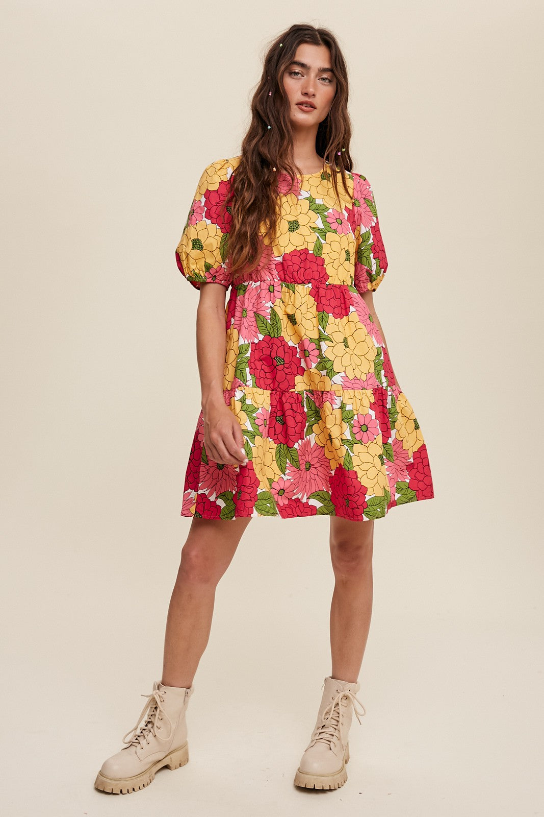 Flower Print Babydoll Poplin Dress