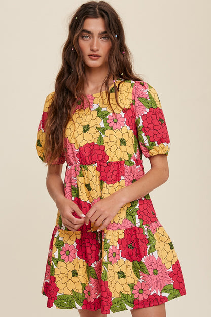 Flower Print Babydoll Poplin Dress