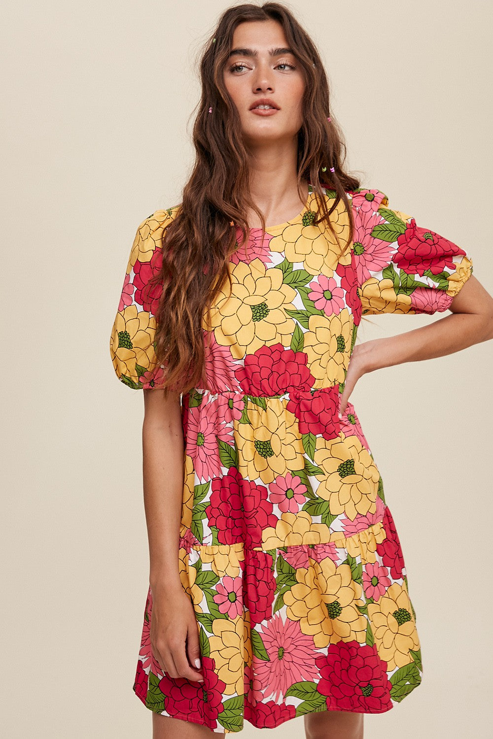 Flower Print Babydoll Poplin Dress