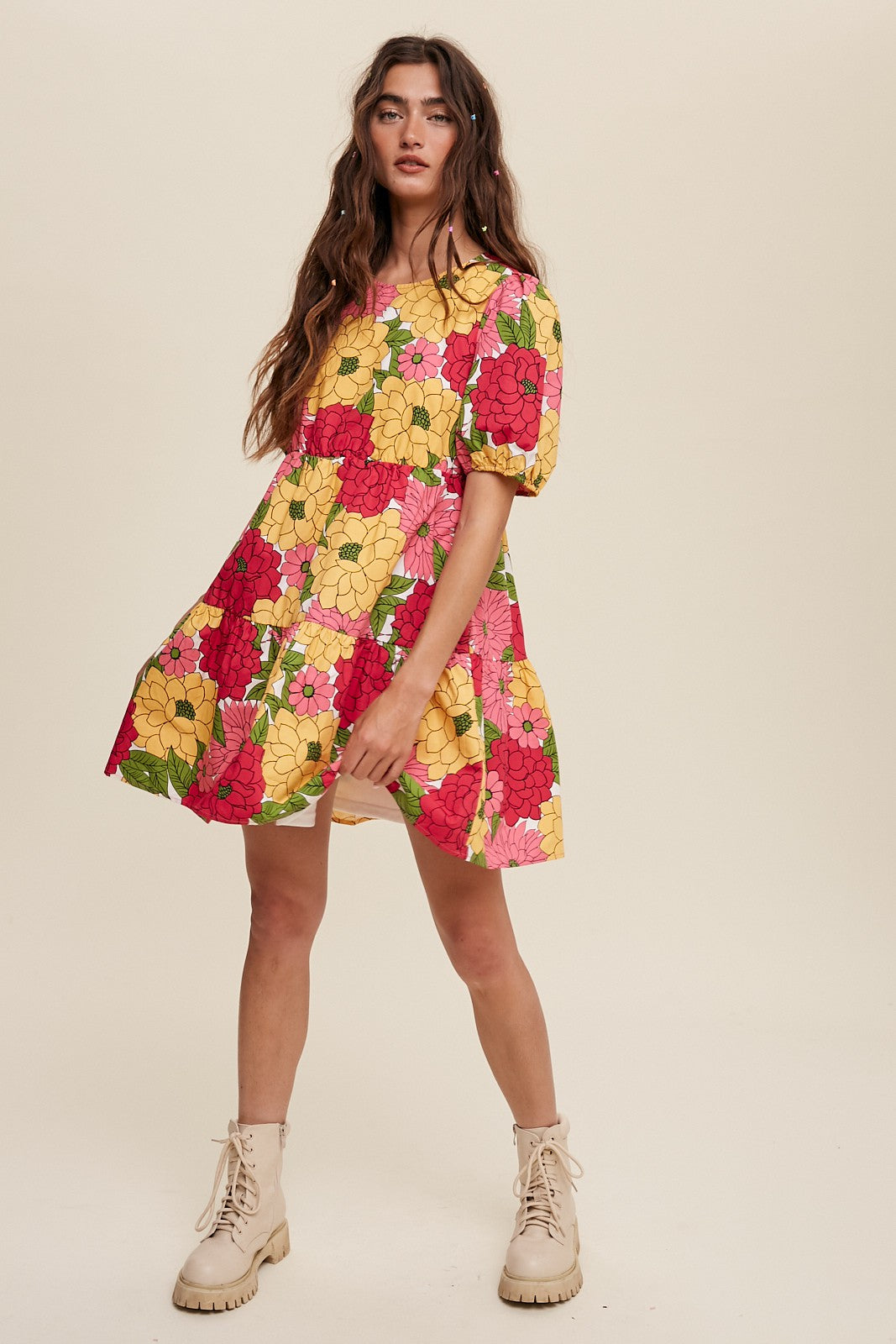 Flower Print Babydoll Poplin Dress