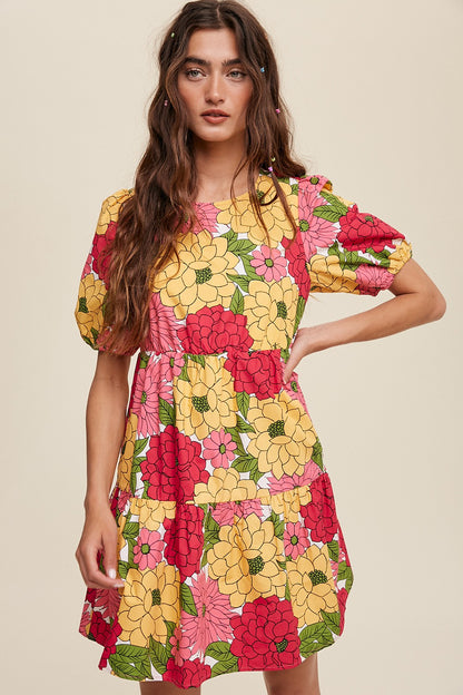 Flower Print Babydoll Poplin Dress