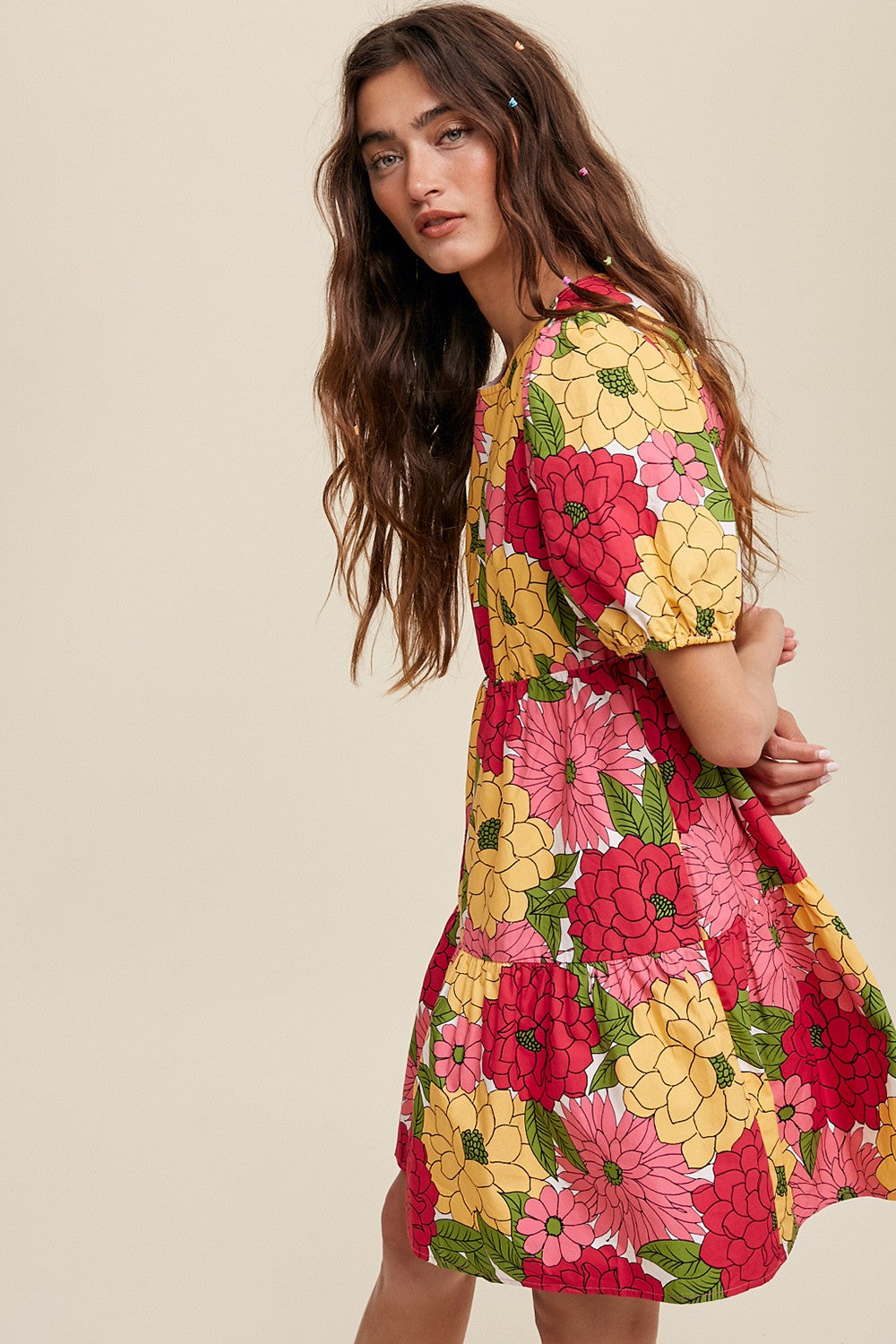 Flower Print Babydoll Poplin Dress