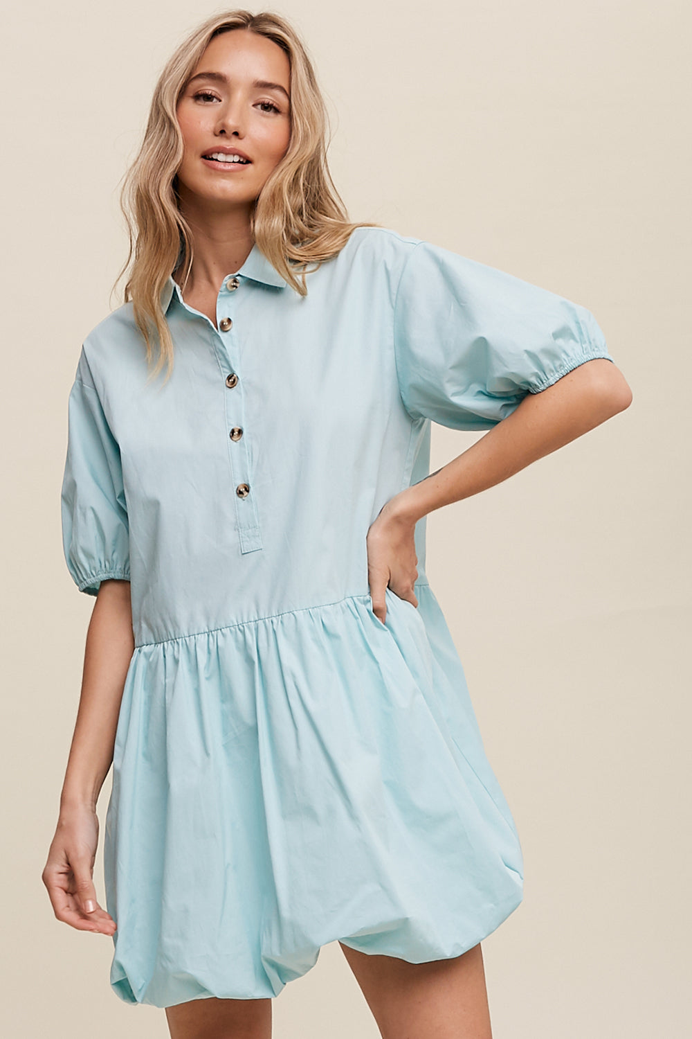 Button Front Bubble Mini Dress