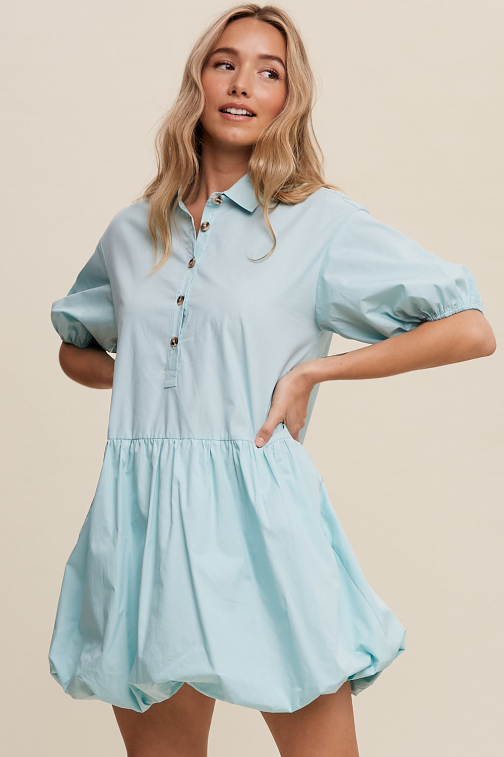 Button Front Bubble Mini Dress