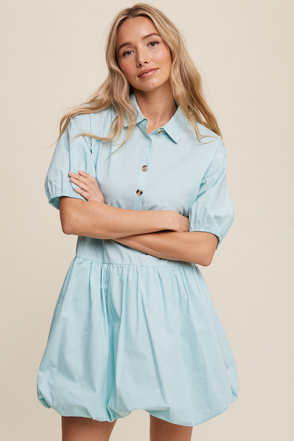 Button Front Bubble Mini Dress