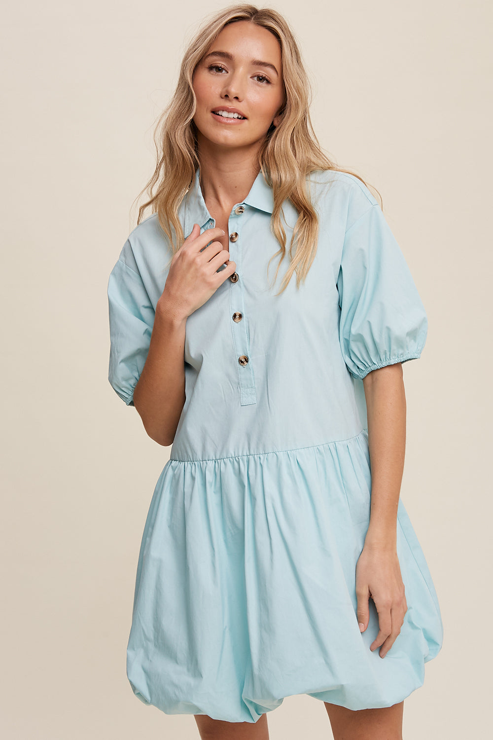 Button Front Bubble Mini Dress