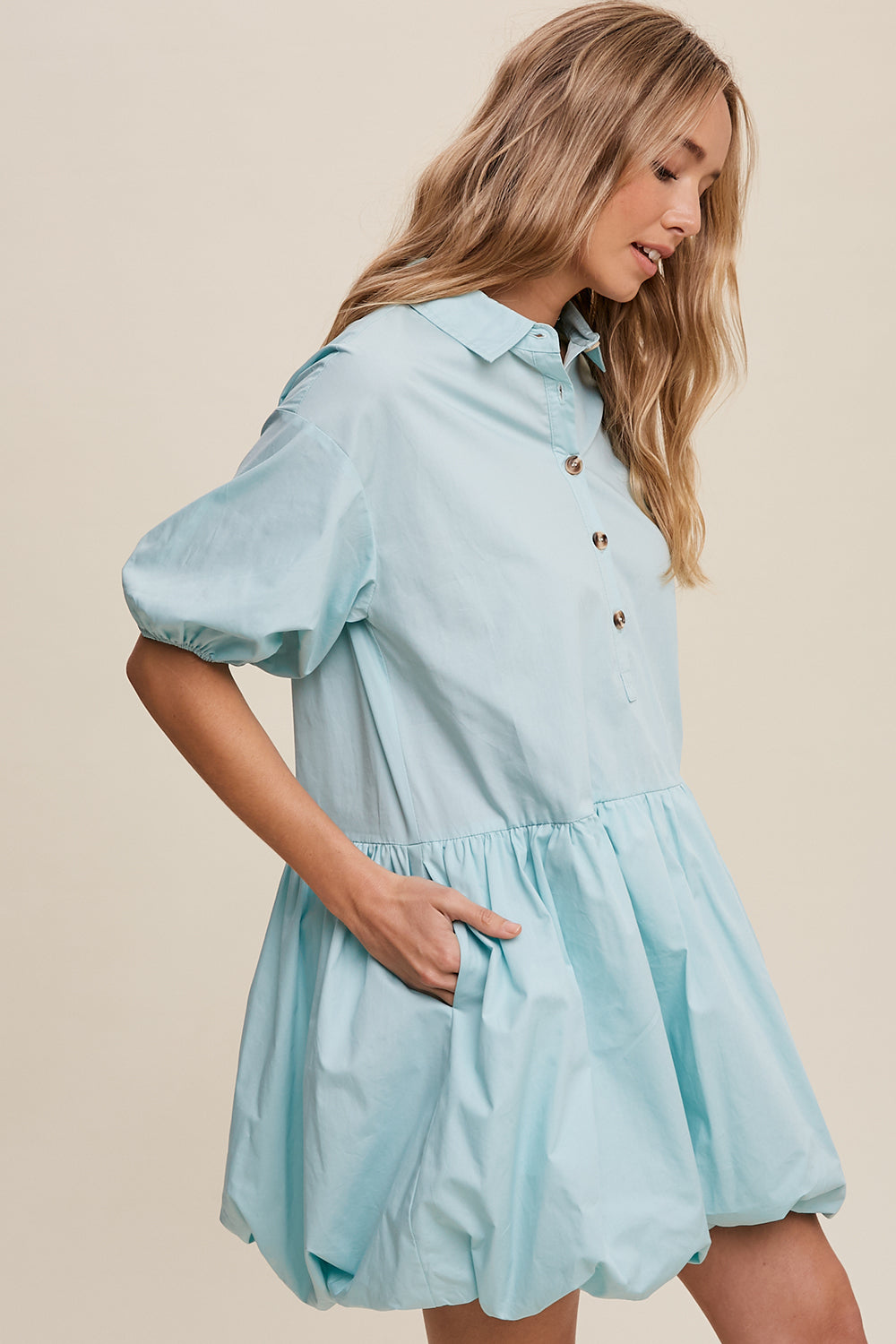 Button Front Bubble Mini Dress