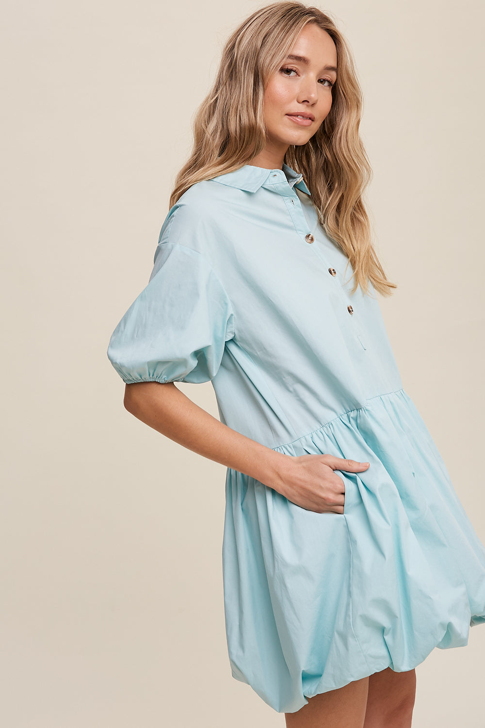 Button Front Bubble Mini Dress