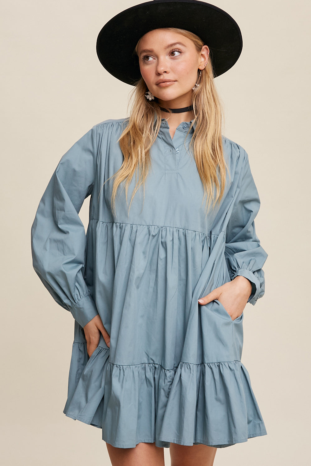 Poplin Woven Mini Flowy Dress