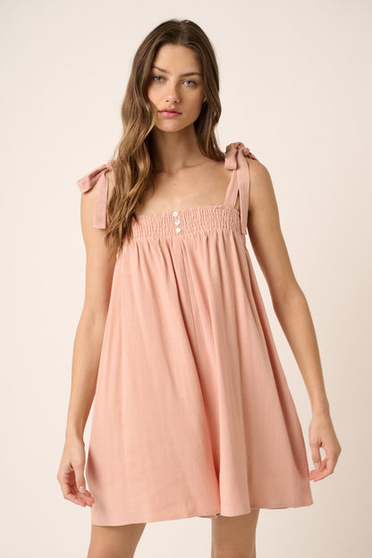 Tie Detail Smocked Neckline Wide Leg Romper