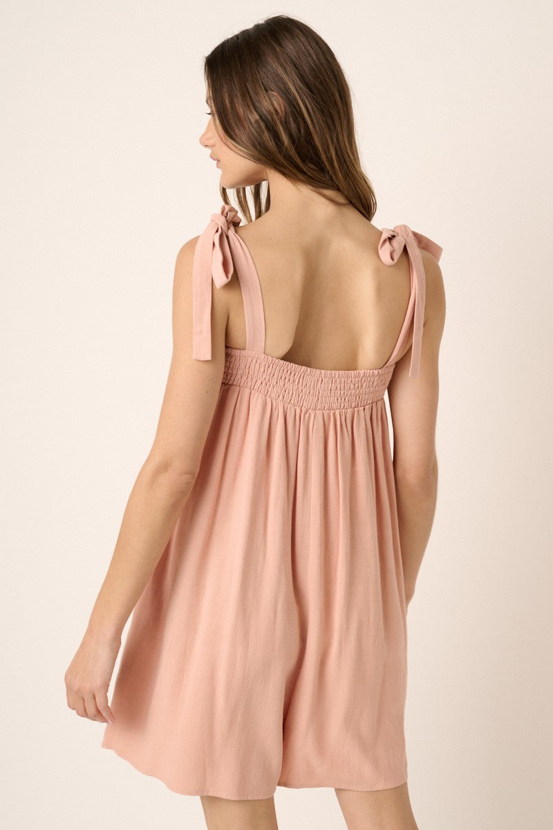 Tie Detail Smocked Neckline Wide Leg Romper