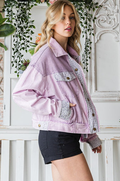 Heart Shaped Detail Fabric Mixed Jacket