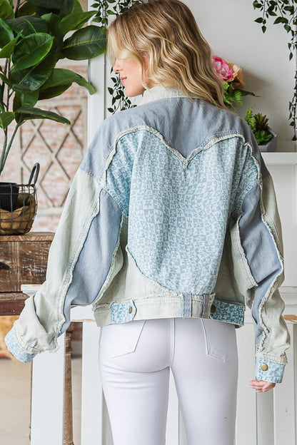 Heart Shaped Detail Fabric Mixed Jacket