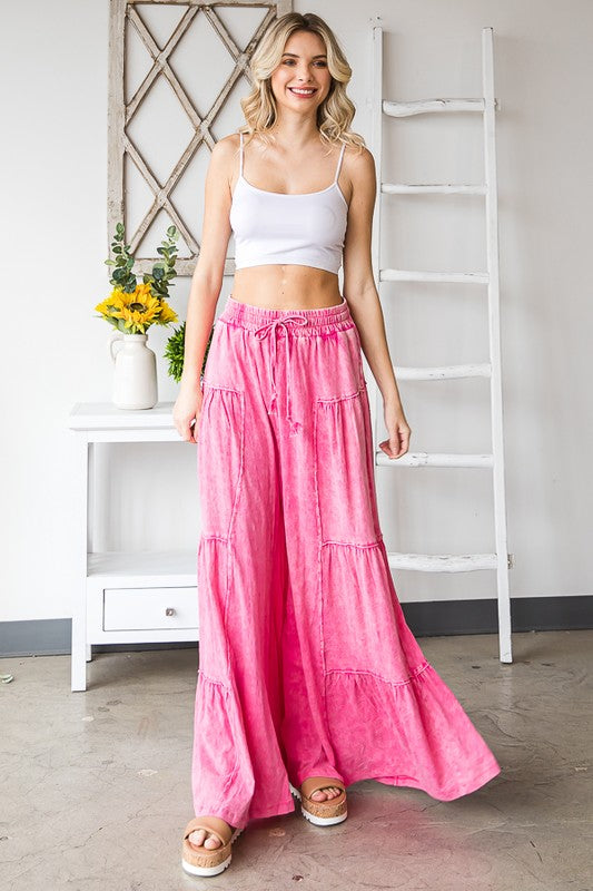 Mineral Washed Tiered Wide Leg Pants