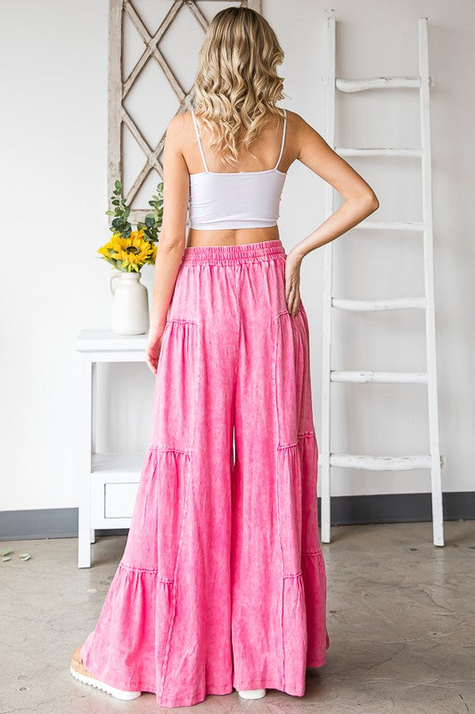 Mineral Washed Tiered Wide Leg Pants