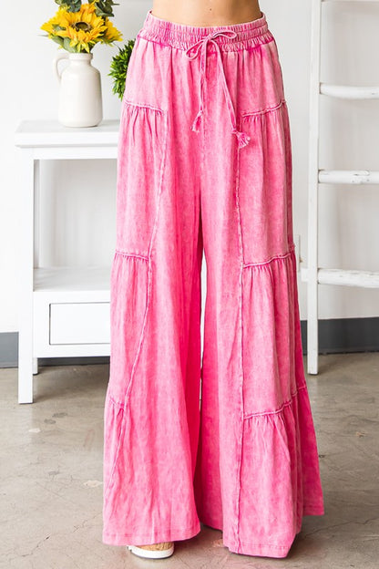 Mineral Washed Tiered Wide Leg Pants