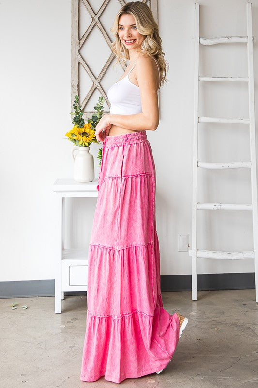 Mineral Washed Tiered Wide Leg Pants