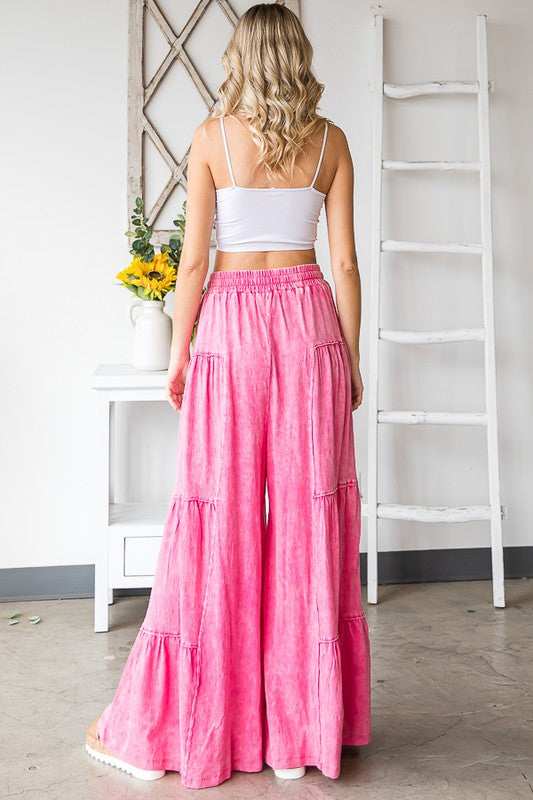 Mineral Washed Tiered Wide Leg Pants