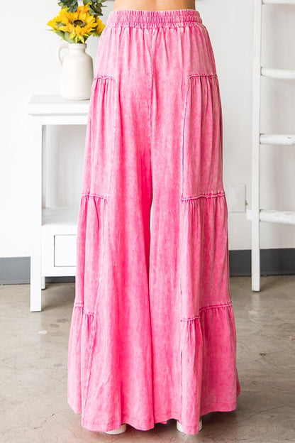 Mineral Washed Tiered Wide Leg Pants