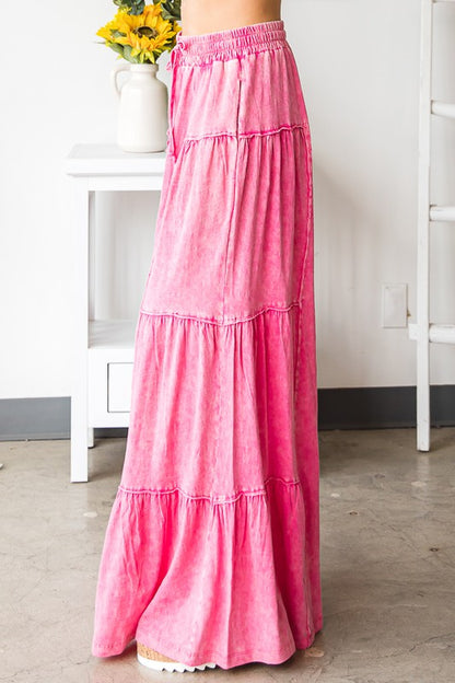 Mineral Washed Tiered Wide Leg Pants