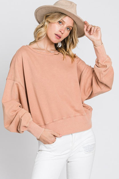 Mineral Washed Solid Drop Shoulder Top