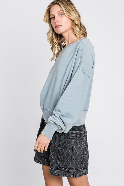 Mineral Washed Solid Drop Shoulder Top