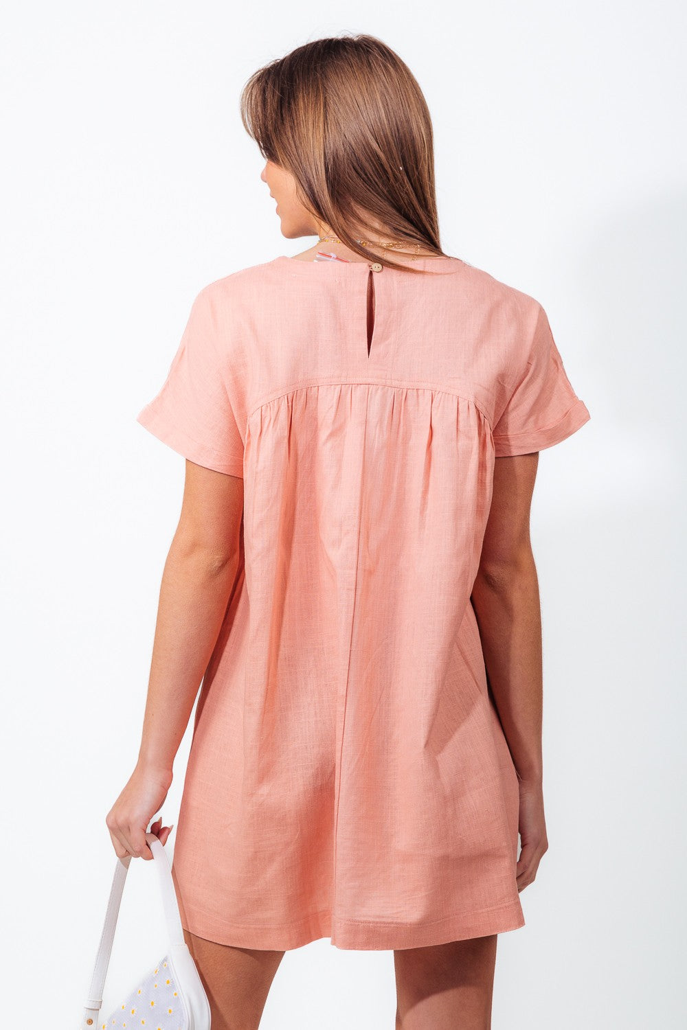 Short Sleeve Solid Woven Mini Dress