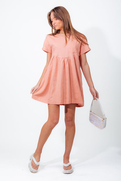 Short Sleeve Solid Woven Mini Dress