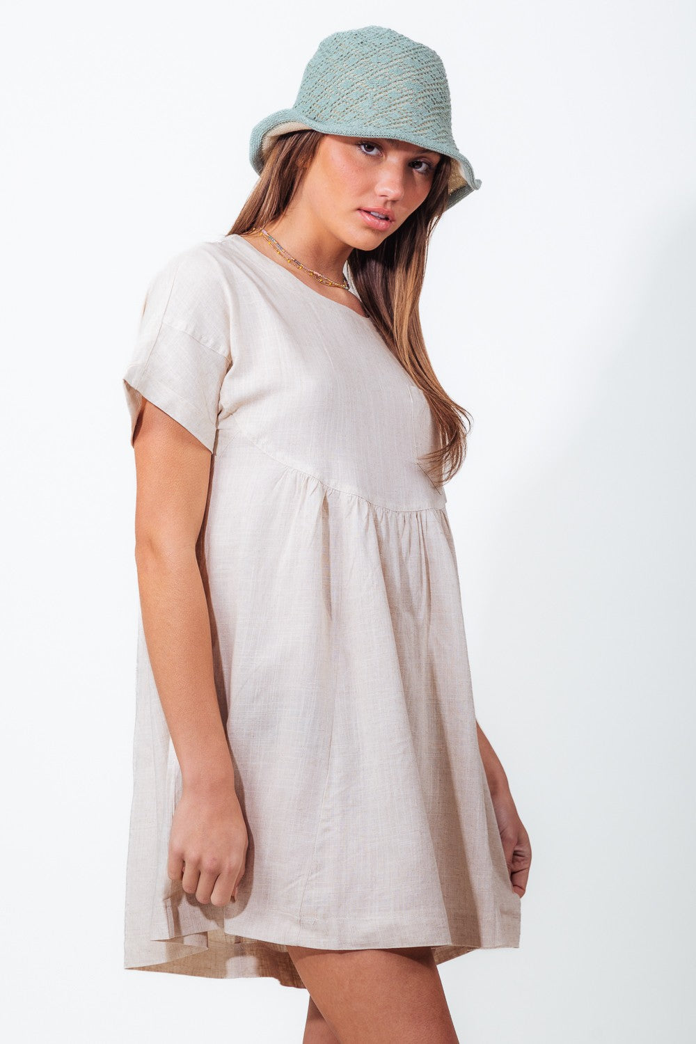 Short Sleeve Solid Woven Mini Dress