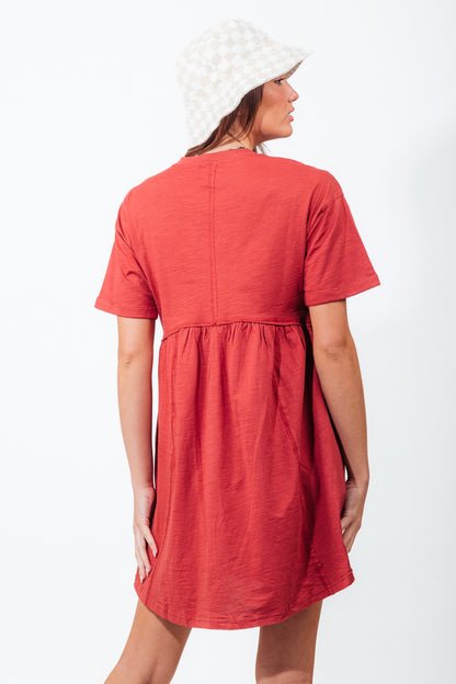 Stitch Detail Rollup Sleeve Comfy Dress