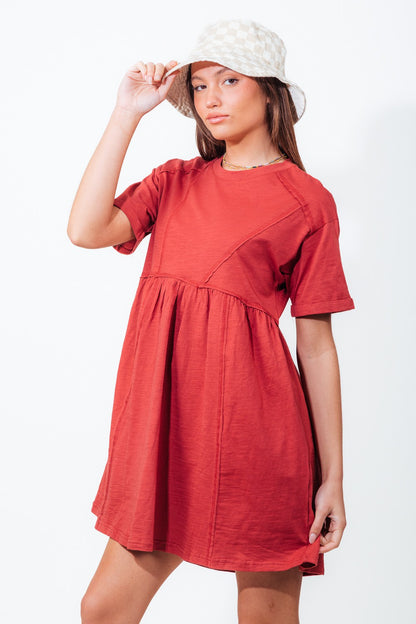 Stitch Detail Rollup Sleeve Comfy Dress